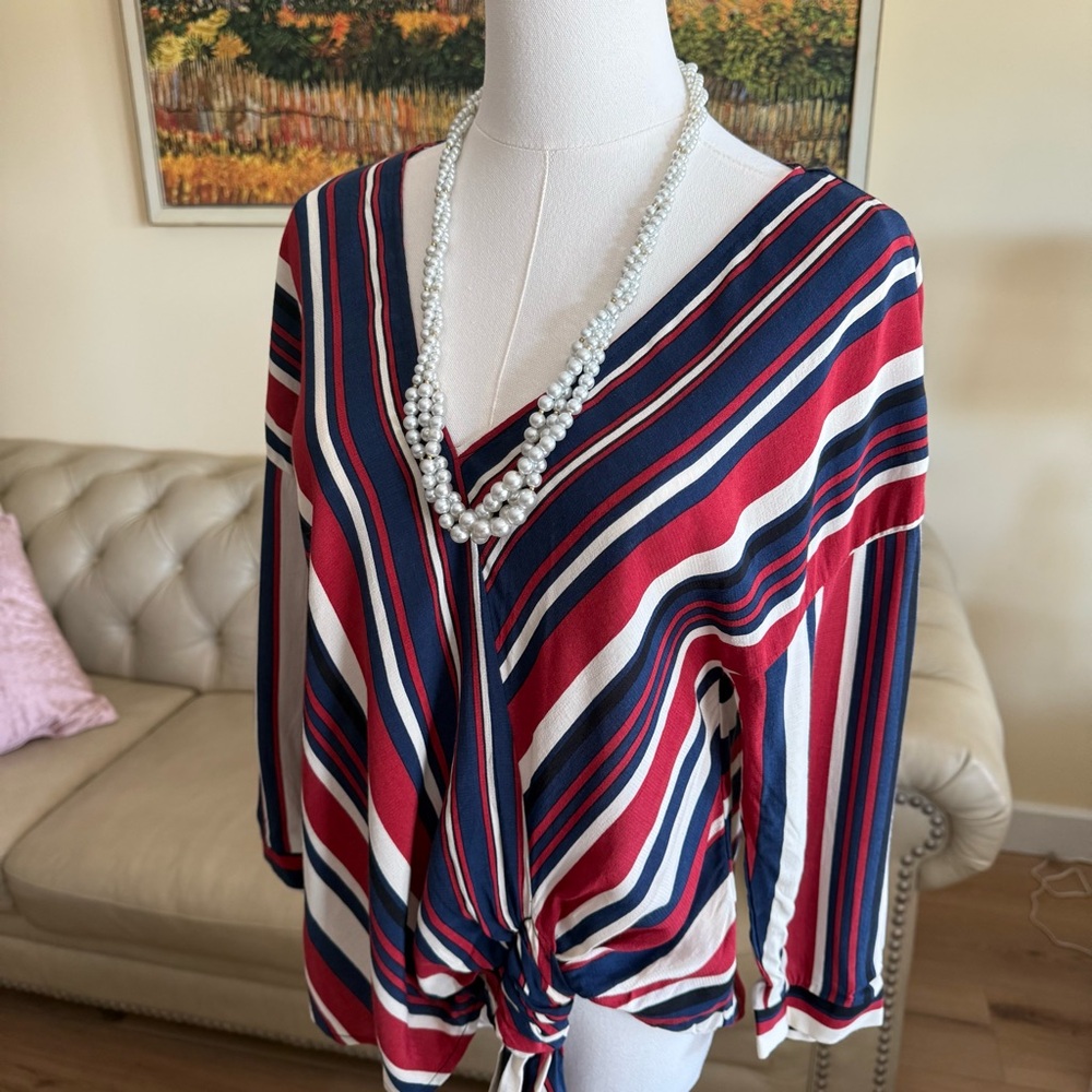 ZARA Striped V-Neck Top - Picture 8 of 13